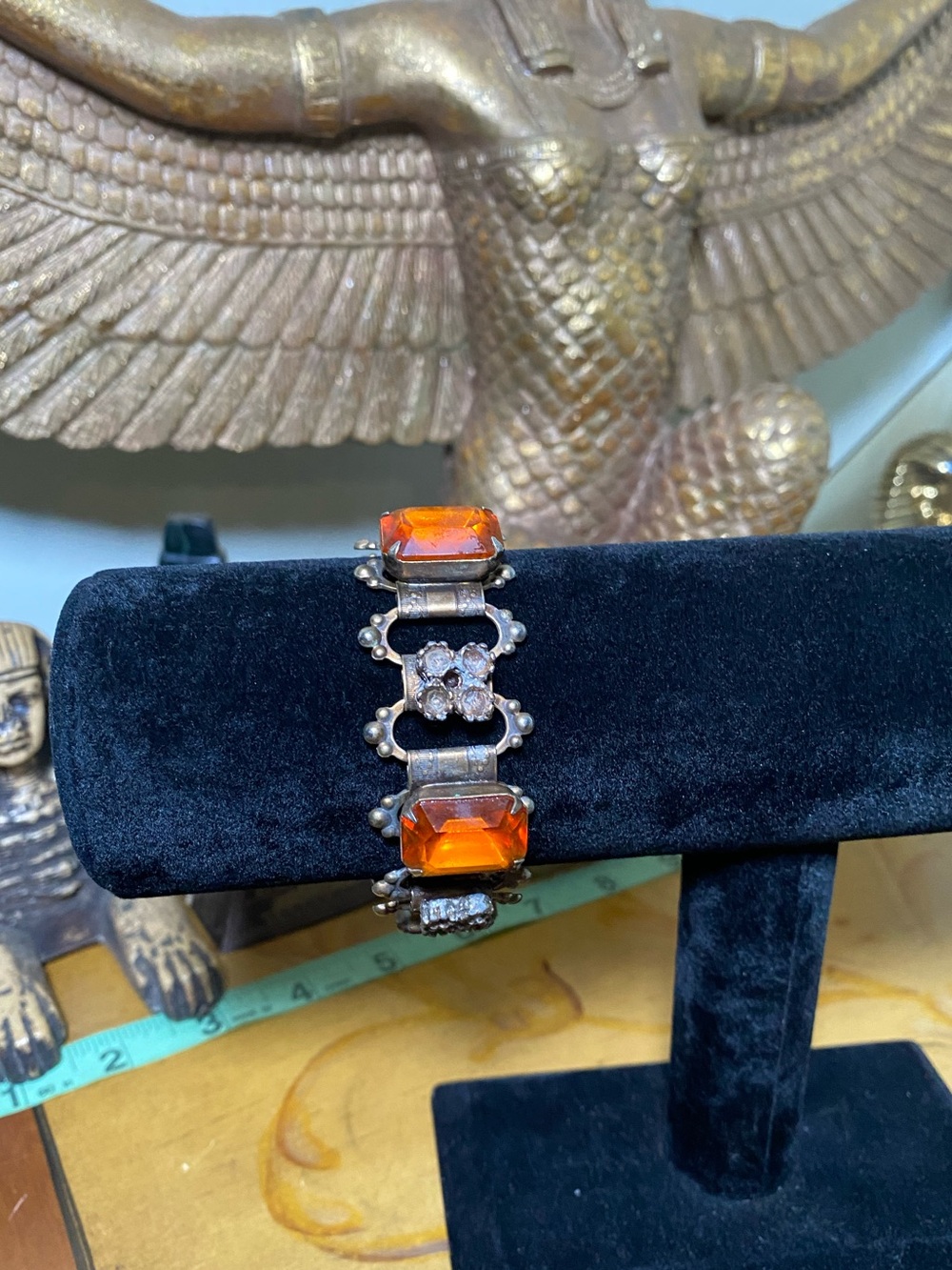 Vintage Orange Gem Link Bracelet - Women's Jewelry